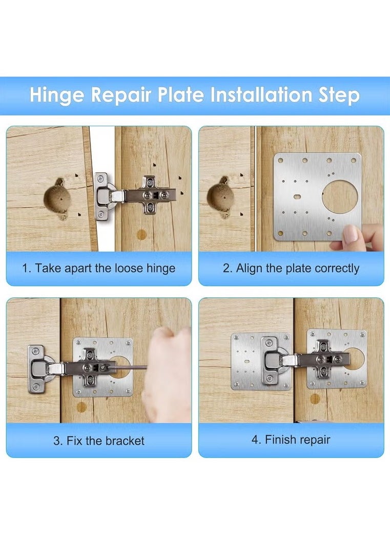XiuWoo 12PCS Cabinet Hinge Repair Plate, Stainless Steel Hinge Repair Brackets Kit with Fixing Screws, Cabinet Hinge Repair Plate for Kitchen Cupboard Door  - Image 3