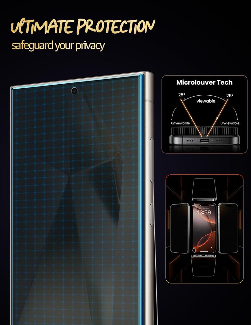Lensarmor Samsung S24 Ultra Privacy Tempered Glass Borderless – Ultrasonic Fingerprint Compatible Screen Protector for Galaxy S24 Ultra 5G – Military Grade Privacy Screen Guard, 6.9" - Image 3