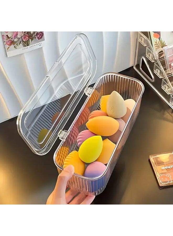 Transparent Plastic Cosmetic Storage Box For Brushes Sponges Puff Dustproof Portable - Image 1