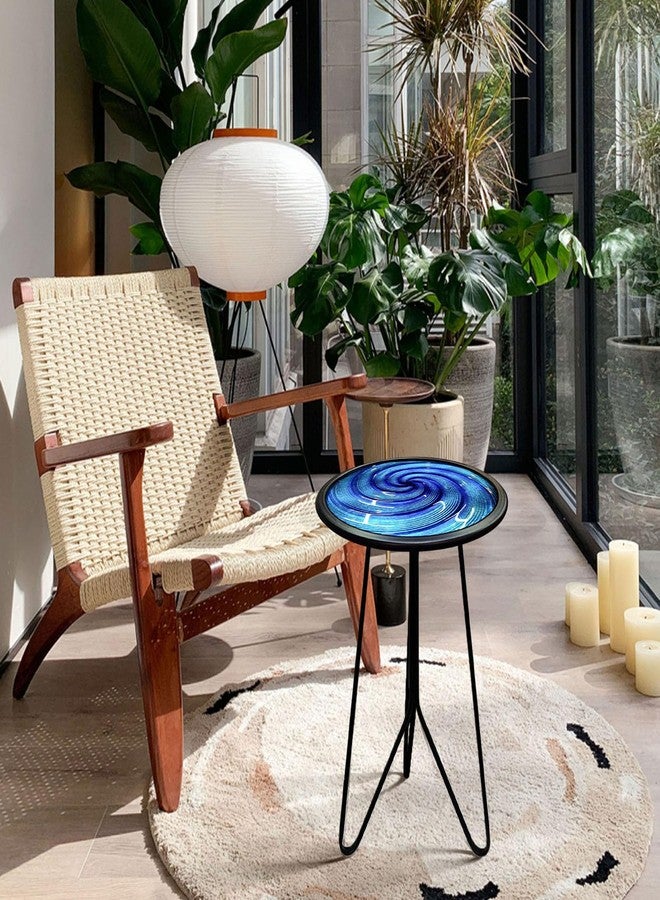 LIFFY Patio Side Table, Small Round End Table, Metal Side Table Outdoor, Small Porch Table for Indoor Balcony Furniture Decor (Blue 12 inch) - Image 3