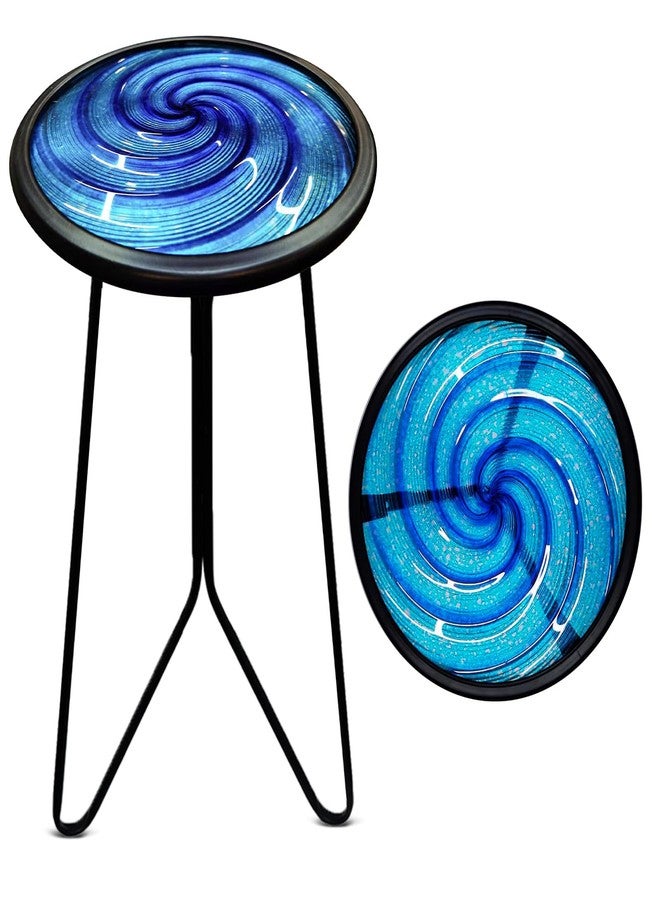 LIFFY Patio Side Table, Small Round End Table, Metal Side Table Outdoor, Small Porch Table for Indoor Balcony Furniture Decor (Blue 12 inch) - Image 1