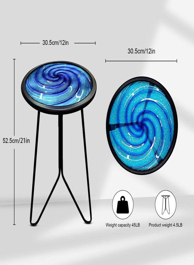LIFFY Patio Side Table, Small Round End Table, Metal Side Table Outdoor, Small Porch Table for Indoor Balcony Furniture Decor (Blue 12 inch) - Image 5