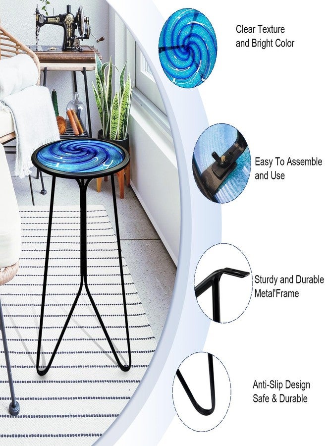 LIFFY Patio Side Table, Small Round End Table, Metal Side Table Outdoor, Small Porch Table for Indoor Balcony Furniture Decor (Blue 12 inch) - Image 4