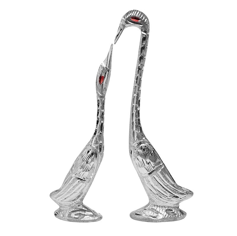 Rajasthani Haat and Craft Aluminum Pair of Kissing Duck Showpiece White Metal Silver Plated Vastu Decorative Figurine16cm x 5cm and 18cm x 5 cm  - Image 2