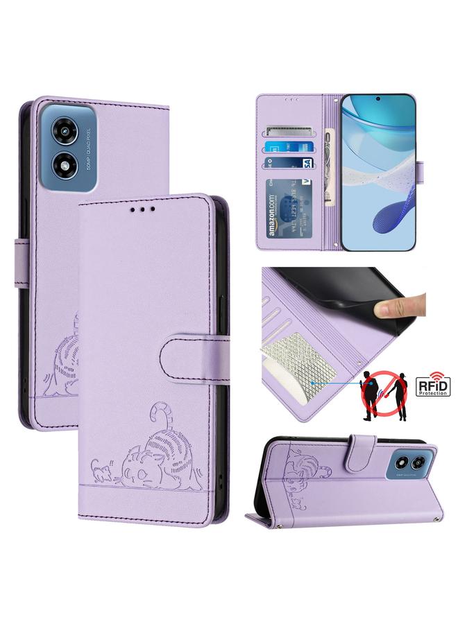 اس-توب جراب لهاتف Motorola Moto G 5G 2024 Global Cat Rat جراب هاتف من الجلد بتقنية RFID مع حبل تعليق - Image 1