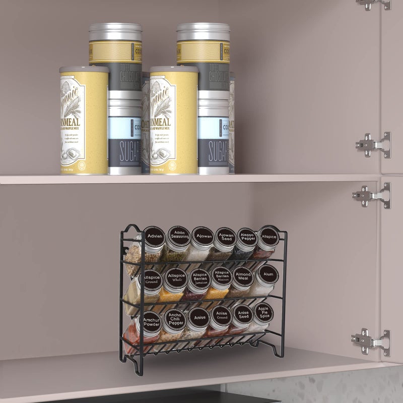 Swommoly Spice Rack Organizer With 18 Empty Square Spice Jars  396 Spice Labels With Chalk Marker And Funnel Complete Set  Spice Organizer For Countertop  Cabinet Or Wall Mount  Black - Image 2