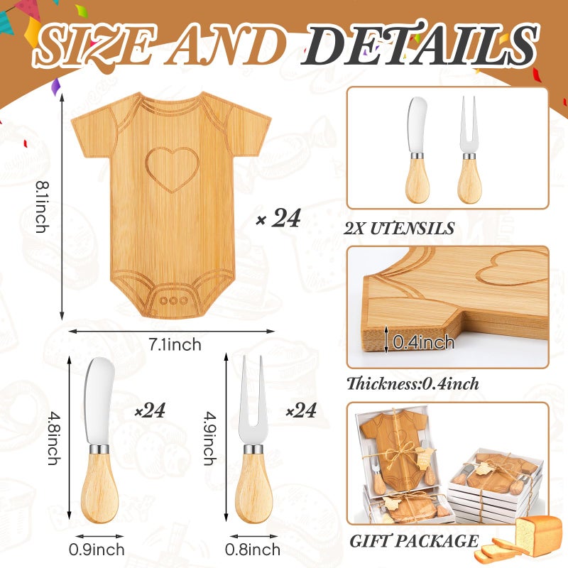 Ziliny 24 Set Baby Shower Gifts for Guest Prizes Clothing Shaped Mini Charcuterie Board Small Cheese Cutting Board Set with Knives Forks Baby Shower Party Favor Thank You Return Gifts (Bamboo Color) - Image 2