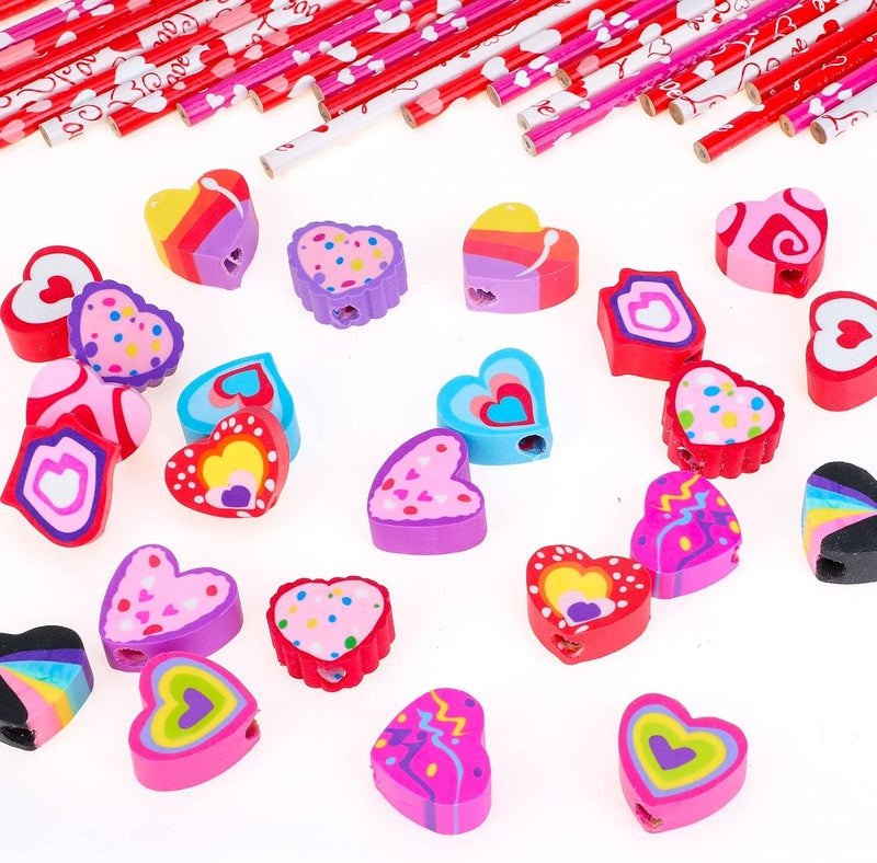 Konsait 2 Dozen 24 Valentine Pencils Assortment with Giant Eraser Topper Decorated with Love Hearts Candies Stars for Valentines Day accessories Party Bag Goodie Bag Filler Favor Supplies Teacher - Image 5