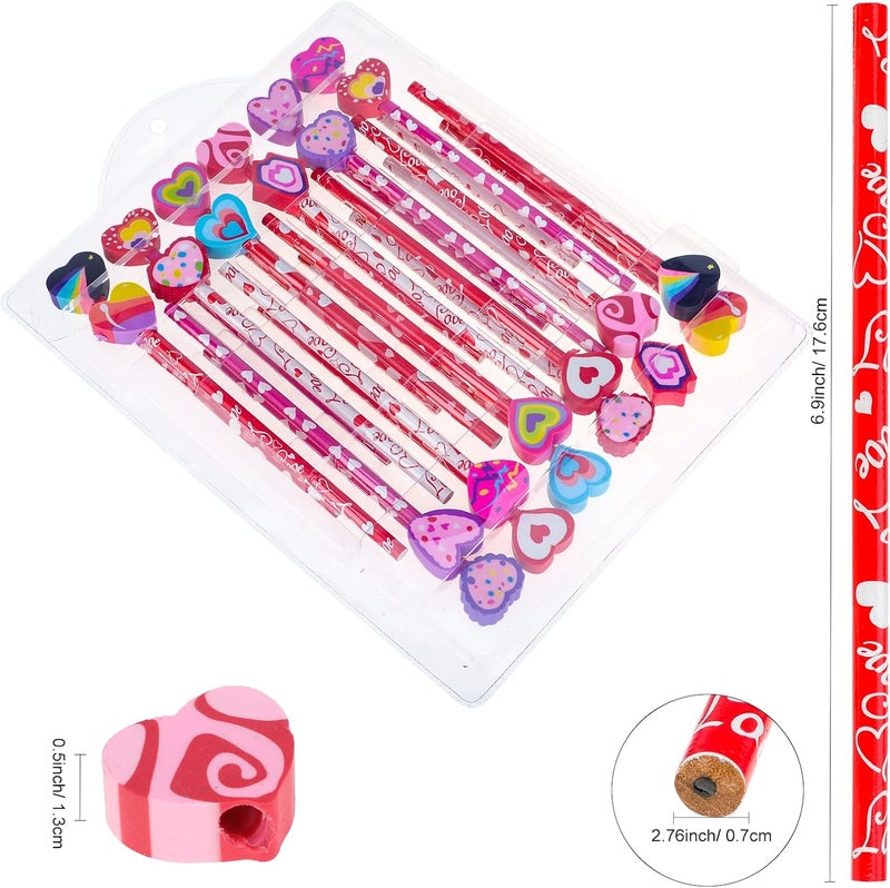Konsait 2 Dozen 24 Valentine Pencils Assortment with Giant Eraser Topper Decorated with Love Hearts Candies Stars for Valentines Day accessories Party Bag Goodie Bag Filler Favor Supplies Teacher - Image 2