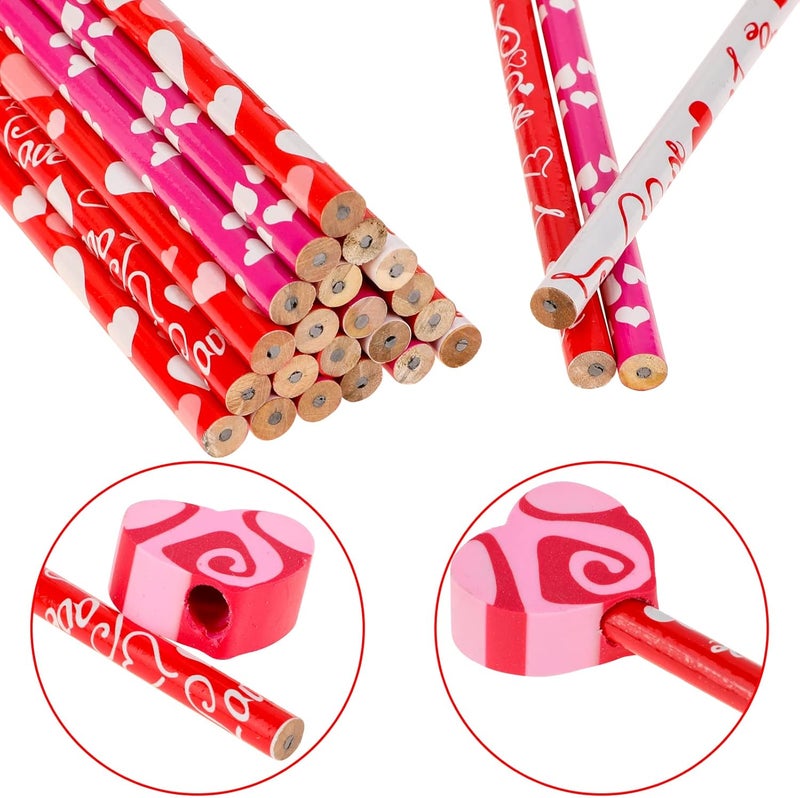 Konsait 2 Dozen 24 Valentine Pencils Assortment with Giant Eraser Topper Decorated with Love Hearts Candies Stars for Valentines Day accessories Party Bag Goodie Bag Filler Favor Supplies Teacher - Image 4