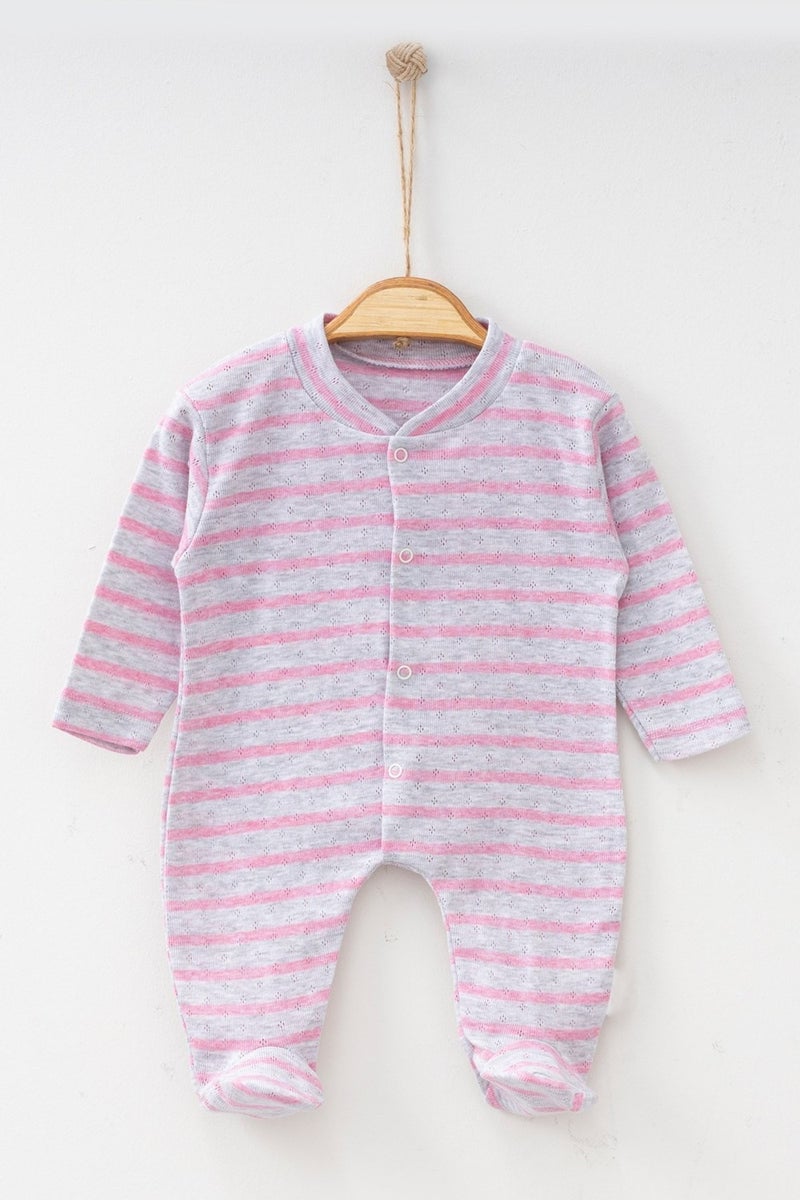 Ada Bebek Çocuk Ada Baby Kids 100% Cotton Striped Patterned Jumpsuit with Booties 1894 