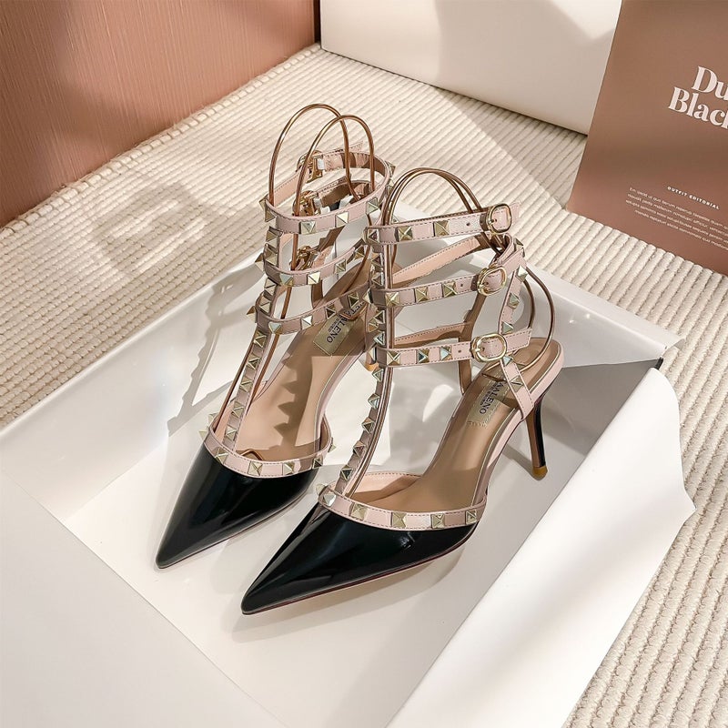 Metal Rivet Closed Toe Back Empty Sandals Fashion Pointed High Heels Roman Strap Stiletto Heel Sandals - Image 2