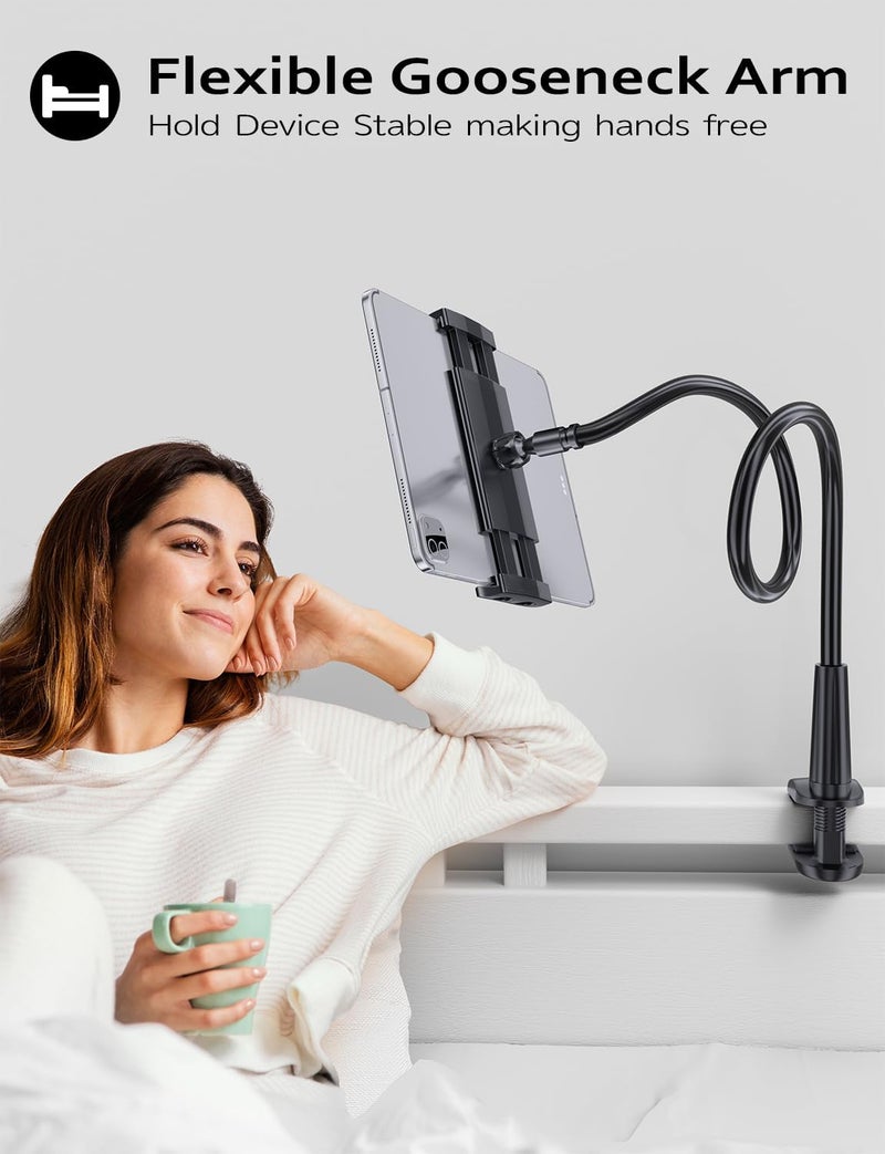 Tryone Gooseneck Tablet Holder Stand for Bed Adjustable Flexible Arm Tablets Mount Clamp on Table Compatible with iPad Air Mini | Galaxy Tabs | Kindle Fire | Switch or Other 4.7-10.5" Devices - Image 3