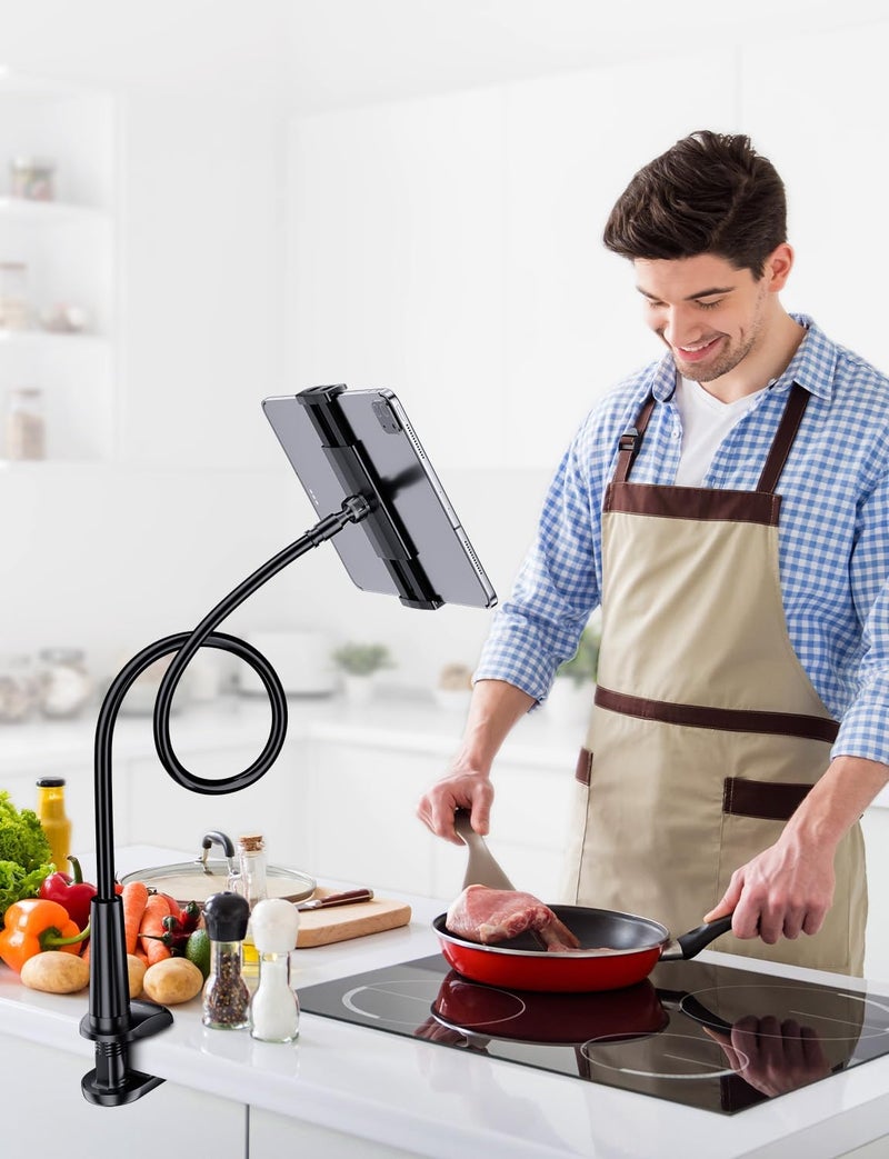 Tryone Gooseneck Tablet Holder Stand for Bed Adjustable Flexible Arm Tablets Mount Clamp on Table Compatible with iPad Air Mini | Galaxy Tabs | Kindle Fire | Switch or Other 4.7-10.5" Devices - Image 4