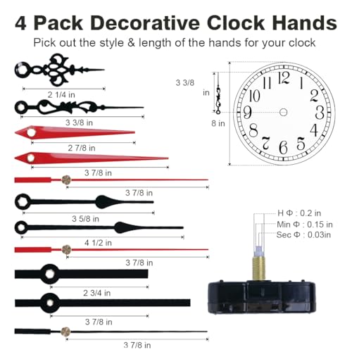 EMOON 2 Pack Silent Sweep Quartz Clock Movement Mechanism with 4 Hands, DIY Repair Replacement for Custom Clocks (Shaft Length 5/8 in) - Image 5