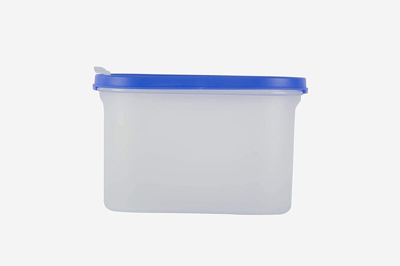 Cutting EDGE Flip-Top Modular Dispenser Containers Oval Set for Rice, Dal,Atta, Flour, Cereals, Pulses, Snacks, Stackable 1200 ML Set of 12 - Blue Lids (Free Plain Lids Extra for Each Container) - Image 4