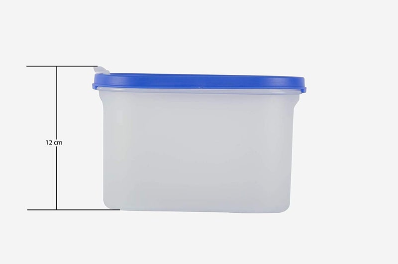 Cutting EDGE Flip-Top Modular Dispenser Containers Oval Set for Rice, Dal,Atta, Flour, Cereals, Pulses, Snacks, Stackable 1200 ML Set of 12 - Blue Lids (Free Plain Lids Extra for Each Container) - Image 3
