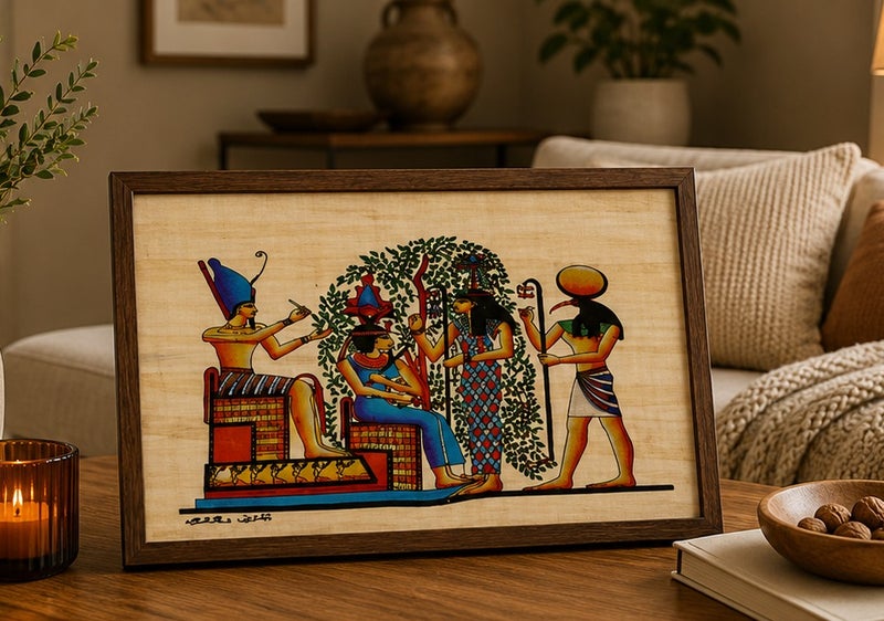 هاندرد بلس ورق بردي مصري طبيعي أصلي مقاس A4 مصنوع يدويًا في مصر من نبات البردي الحقيقي بتصميم الآلهة المصرية وشجرة الحياة المقدسة مطبوع للديكور والهدايا التذكارية - Image 2