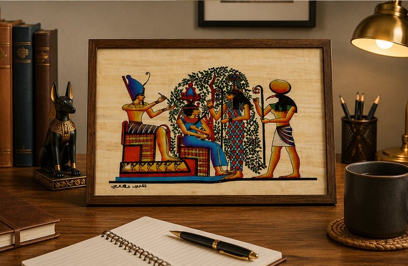 هاندرد بلس ورق بردي مصري طبيعي أصلي مقاس A4 مصنوع يدويًا في مصر من نبات البردي الحقيقي بتصميم الآلهة المصرية وشجرة الحياة المقدسة مطبوع للديكور والهدايا التذكارية - Image 3
