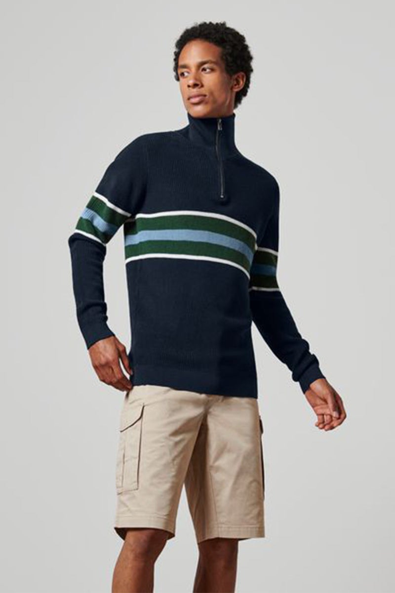 Tchibo Men Funnel Neck Long Sleeves Stripe Sweatshirts, Navy Blue - Image 1