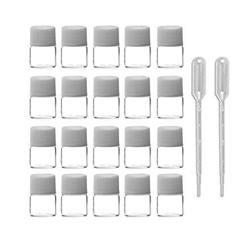 Enslz Oil Bottles for Essential Oils 50 Pcs 1 ml (1/4 Dram) Transparent Glass Vials Bottles, with Orifice Reducers and White Caps, 0.5ml 2 pcs Pipettes Droppers for Essential Oils Aromatherapy with - Image 1