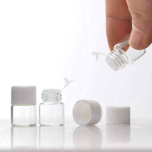 Enslz Oil Bottles for Essential Oils 50 Pcs 1 ml (1/4 Dram) Transparent Glass Vials Bottles, with Orifice Reducers and White Caps, 0.5ml 2 pcs Pipettes Droppers for Essential Oils Aromatherapy with - Image 4
