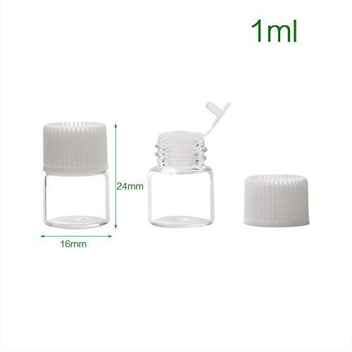 Enslz Oil Bottles for Essential Oils 50 Pcs 1 ml (1/4 Dram) Transparent Glass Vials Bottles, with Orifice Reducers and White Caps, 0.5ml 2 pcs Pipettes Droppers for Essential Oils Aromatherapy with - Image 2