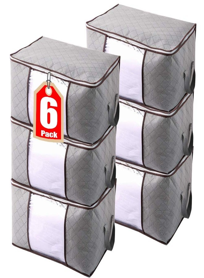 JERIA 6-Pack Extra Large Capacity Storage Bins with Clear Window, Closet Organizer and Clothes Storage Bags, 3 Layers Fabric, Reinforced Handle and Sturdy Zipper (Size:24" L X 16" W X 14" H) - Image 1