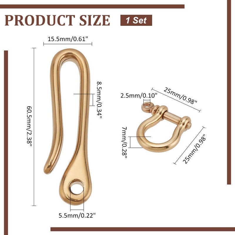 PH PandaHall Fish Hook Keychain, Brass Key Ring Golden Solid U Shape Key Hook Belt Keyring Pocket Clip with Key Shackle Heavy Duty Car keychain for Men Women Wallet Chain Purse Accessory - Image 2