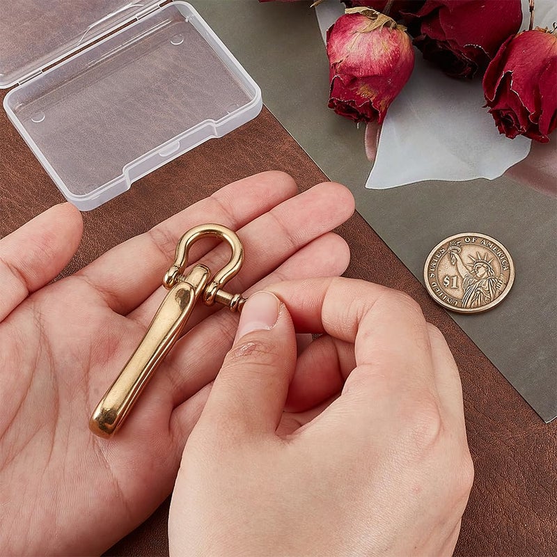 PH PandaHall Fish Hook Keychain, Brass Key Ring Golden Solid U Shape Key Hook Belt Keyring Pocket Clip with Key Shackle Heavy Duty Car keychain for Men Women Wallet Chain Purse Accessory - Image 3