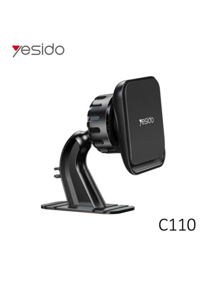 C110 Magnetic 360° Universal Car Dashboard Mobile Phone Holder – Strong Magnetic Grip, Adjustable Rotation, Secure Mount for iPhone, Android, GPS – Black