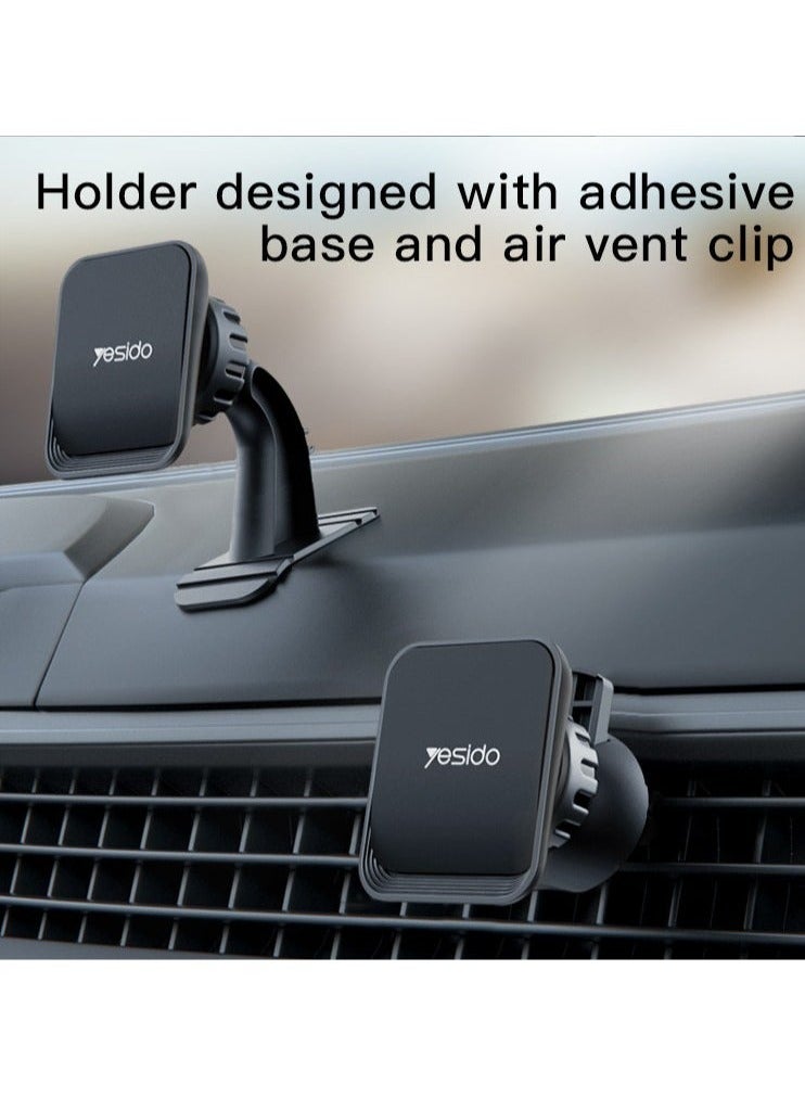 C110 Magnetic 360° Universal Car Dashboard Mobile Phone Holder – Strong Magnetic Grip, Adjustable Rotation, Secure Mount for iPhone, Android, GPS – Black