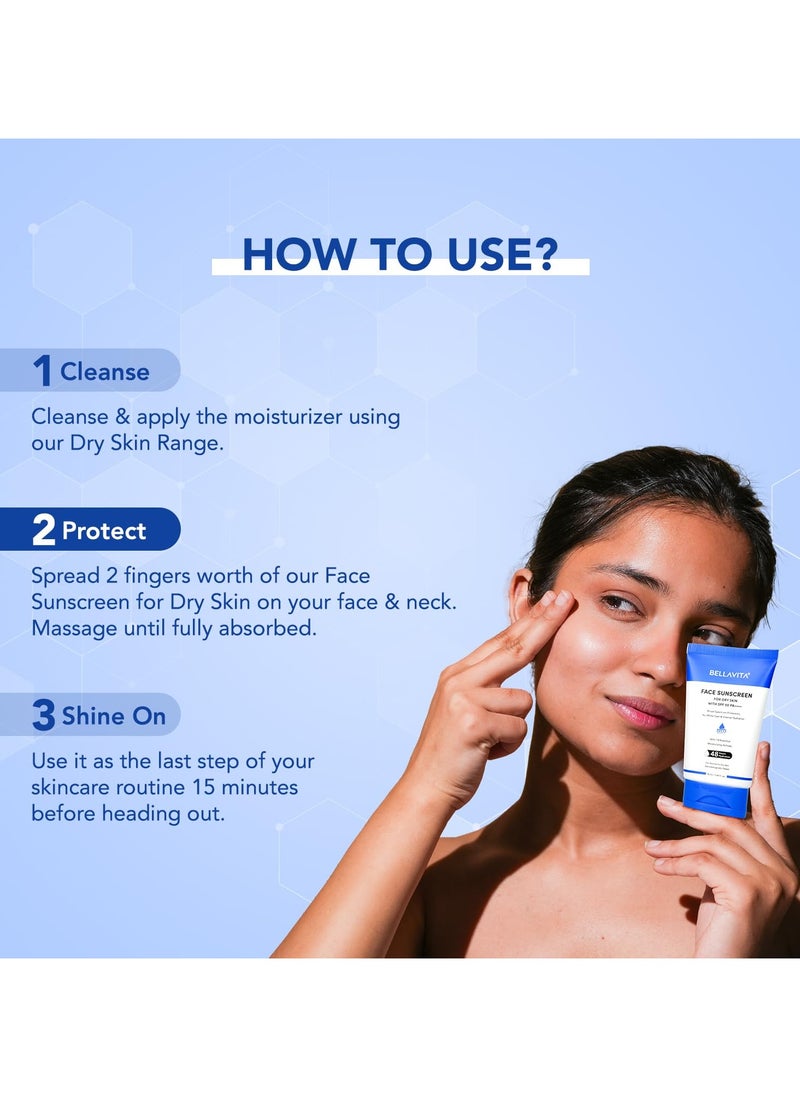 BELLAVITA SPF 50 For Dry Skin|SPF 50 PA++++|Broad Spectrum Protection | No White Cast | Water & Sweat Resistant|Dermatologically Tested|Hydrating Sunscreen|48hrs Hydration | 50ml  - Image 5