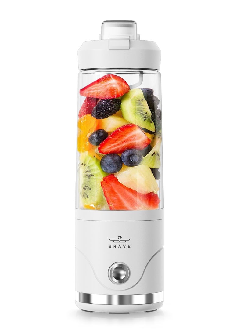 Brave Blendo Portable Blender 650ml with 20,000 RPM Powerful 6-Blade Ice Crusher, USB-C Rechargeable 4000mAh Battery, Cordless Personal Smoothie Maker with Leakproof Sip Lid, BPA-Free Compact Blender for Shakes, Smoothies, Protein Drinks, Baby Food & Fresh Juice, Lightweight Travel & Gym Ready – White - Image 1