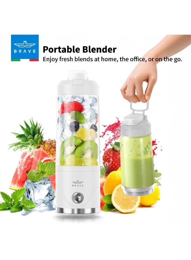 Brave Blendo Portable Blender 650ml with 20,000 RPM Powerful 6-Blade Ice Crusher, USB-C Rechargeable 4000mAh Battery, Cordless Personal Smoothie Maker with Leakproof Sip Lid, BPA-Free Compact Blender for Shakes, Smoothies, Protein Drinks, Baby Food & Fresh Juice, Lightweight Travel & Gym Ready – White - Image 2