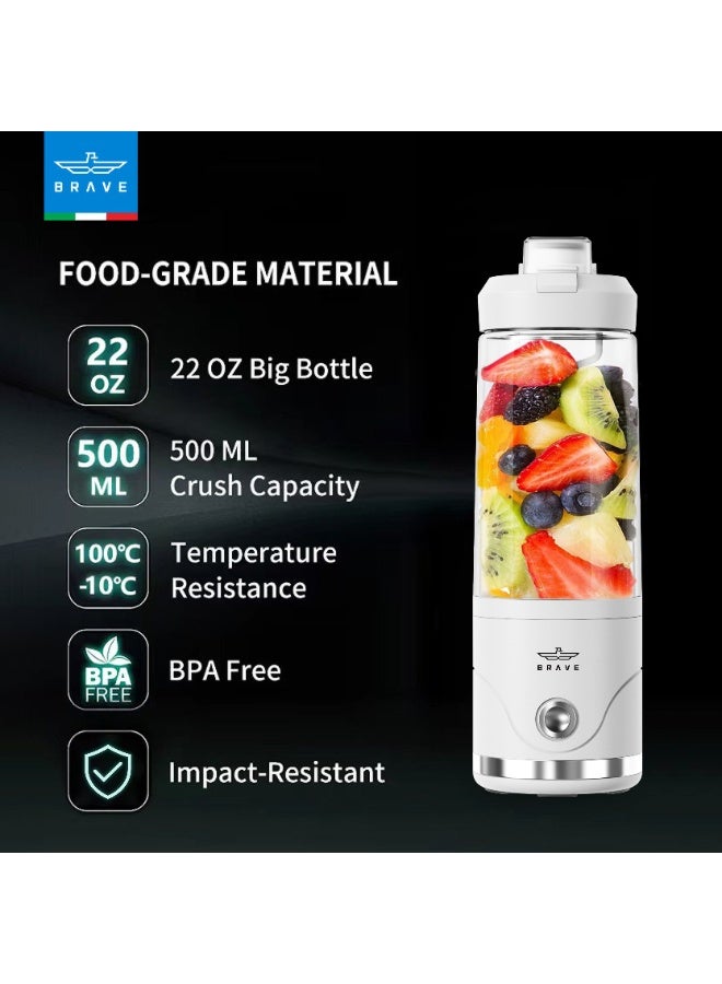 Brave Blendo Portable Blender 650ml with 20,000 RPM Powerful 6-Blade Ice Crusher, USB-C Rechargeable 4000mAh Battery, Cordless Personal Smoothie Maker with Leakproof Sip Lid, BPA-Free Compact Blender for Shakes, Smoothies, Protein Drinks, Baby Food & Fresh Juice, Lightweight Travel & Gym Ready – White - Image 3