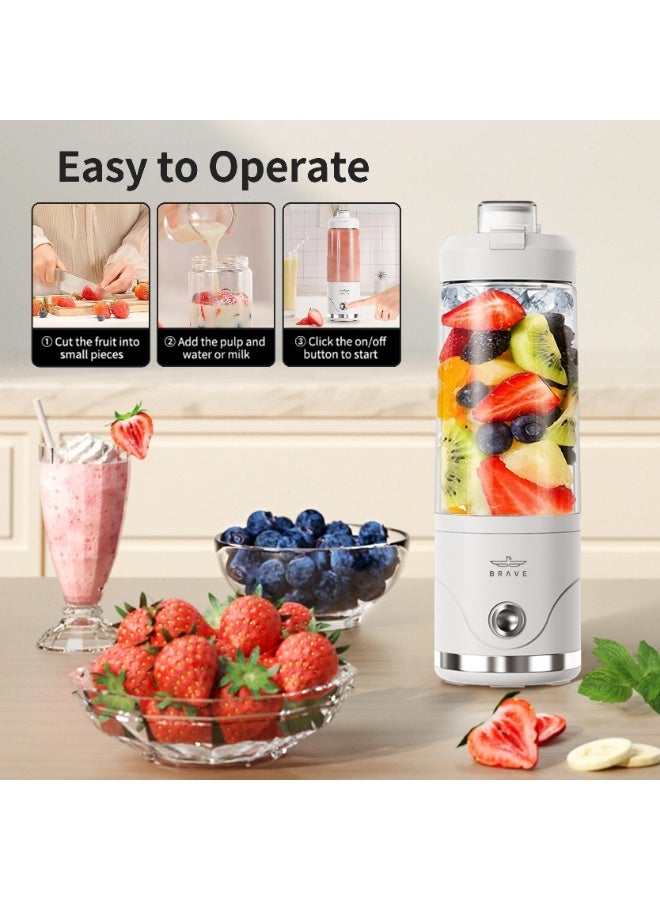 Brave Blendo Portable Blender 650ml with 20,000 RPM Powerful 6-Blade Ice Crusher, USB-C Rechargeable 4000mAh Battery, Cordless Personal Smoothie Maker with Leakproof Sip Lid, BPA-Free Compact Blender for Shakes, Smoothies, Protein Drinks, Baby Food & Fresh Juice, Lightweight Travel & Gym Ready – White - Image 4