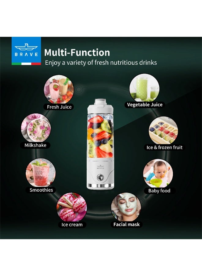 Brave Blendo Portable Blender 650ml with 20,000 RPM Powerful 6-Blade Ice Crusher, USB-C Rechargeable 4000mAh Battery, Cordless Personal Smoothie Maker with Leakproof Sip Lid, BPA-Free Compact Blender for Shakes, Smoothies, Protein Drinks, Baby Food & Fresh Juice, Lightweight Travel & Gym Ready – White - Image 5