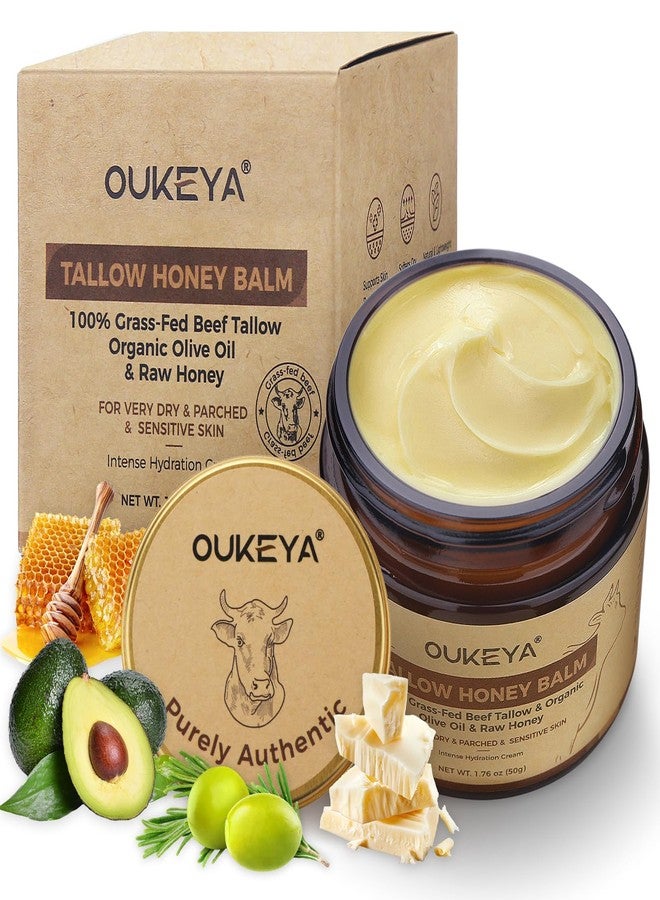 OUKEYA Beef Tallow Balm Moisturizing Cream, Natural Beef Tallow Face & Body Skincare with Honey Extract, Coconut/Olive/Avocado Oil & Vitamin E, Dry Skin Relief Balm 1.76oz 50g - Image 1