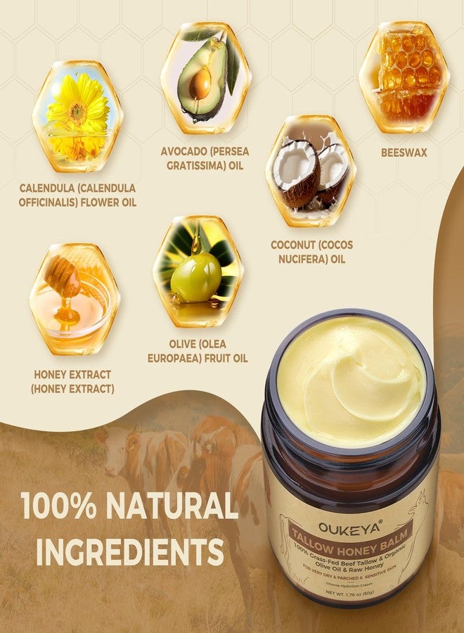 OUKEYA Beef Tallow Balm Moisturizing Cream, Natural Beef Tallow Face & Body Skincare with Honey Extract, Coconut/Olive/Avocado Oil & Vitamin E, Dry Skin Relief Balm 1.76oz 50g - Image 5