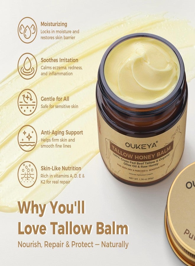 OUKEYA Beef Tallow Balm Moisturizing Cream, Natural Beef Tallow Face & Body Skincare with Honey Extract, Coconut/Olive/Avocado Oil & Vitamin E, Dry Skin Relief Balm 1.76oz 50g - Image 4