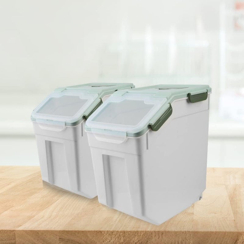 YXQ 25LB Large Flour Storage Container Bin ,2 Pack Airtight Plastic with Wheels Seal Locking Lid Dispenser Organizer Storage Bin with Measuring Cup & Scoop for Flour, Rice, Grain 50LBS Total - Image 3