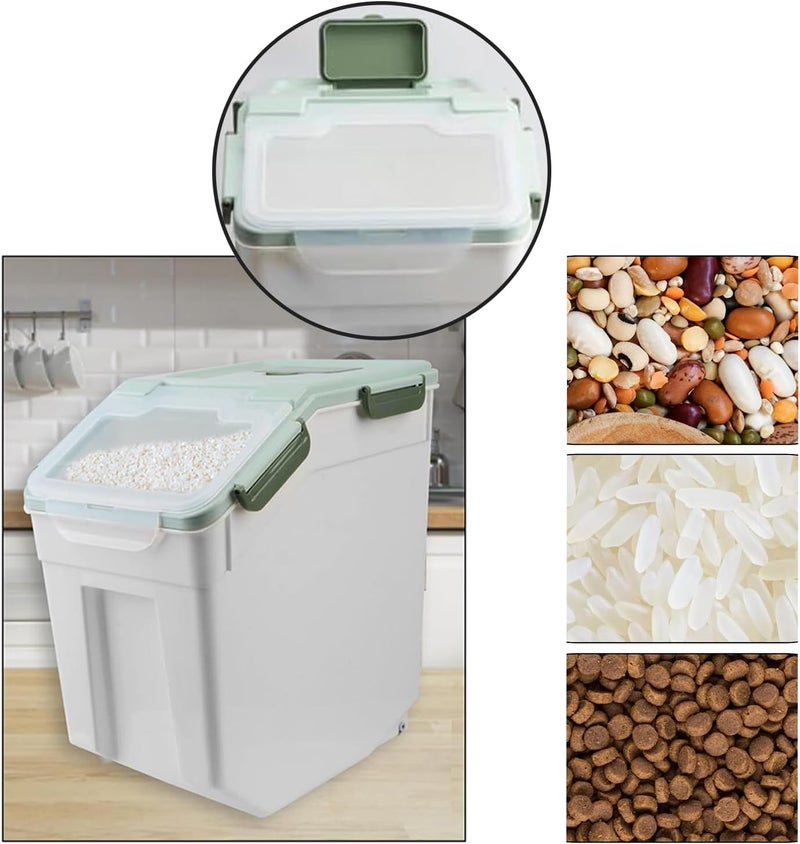 YXQ 25LB Large Flour Storage Container Bin ,2 Pack Airtight Plastic with Wheels Seal Locking Lid Dispenser Organizer Storage Bin with Measuring Cup & Scoop for Flour, Rice, Grain 50LBS Total - Image 2