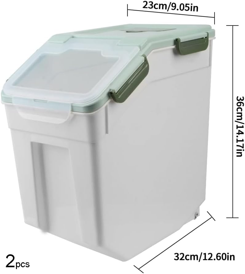 YXQ 25LB Large Flour Storage Container Bin ,2 Pack Airtight Plastic with Wheels Seal Locking Lid Dispenser Organizer Storage Bin with Measuring Cup & Scoop for Flour, Rice, Grain 50LBS Total - Image 4