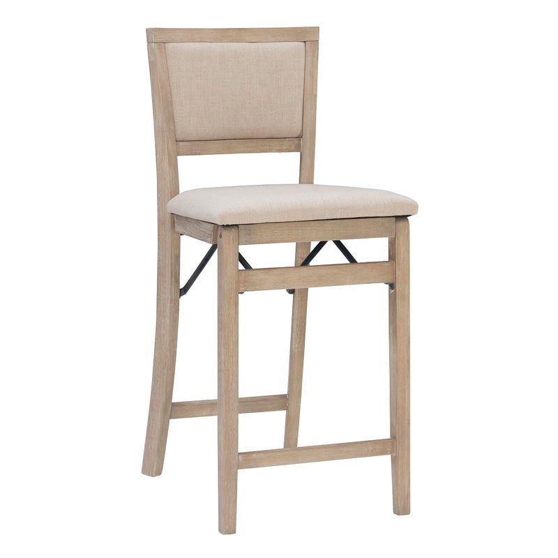 Linon Linon Keira Natural Rustic Wooden Folding Counter Stool with Beige Upholstered Seat and Back 