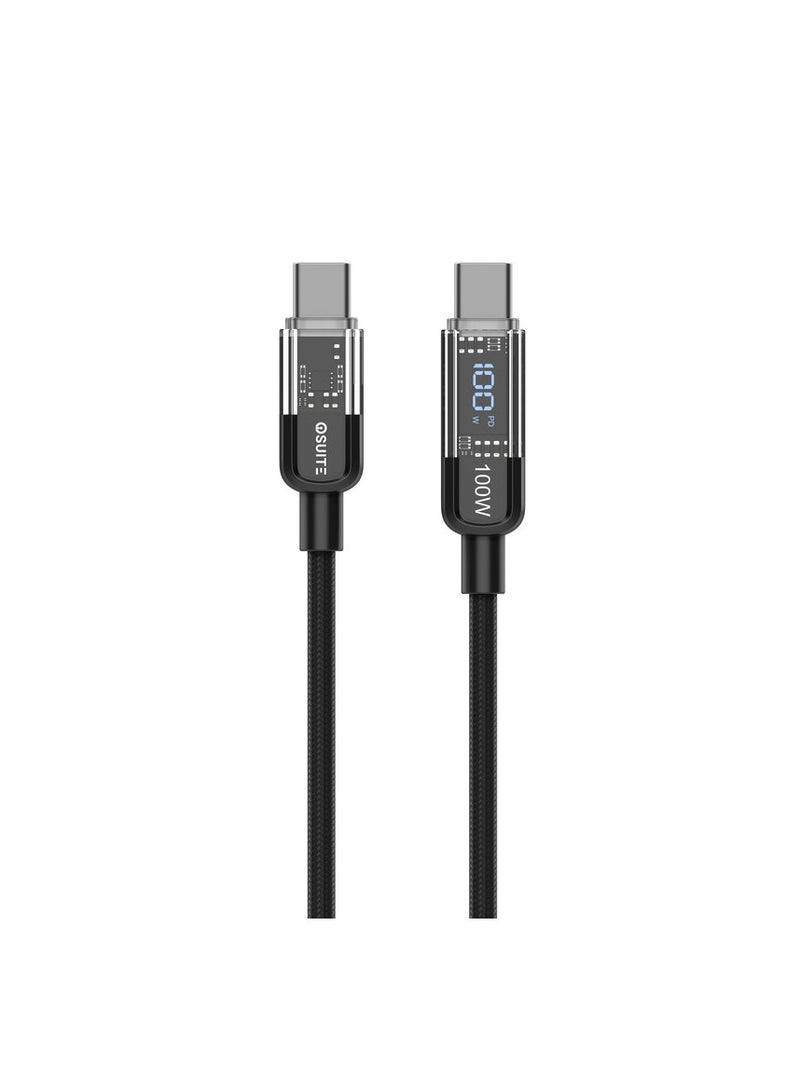 iOsuite Zinc Alloy (USB-C) TO (USB-C) Braided Cable With Display (Smart Off) 100W - 1.2M - Black - DC57A - Image 1