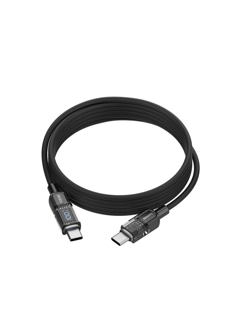 iOsuite Zinc Alloy (USB-C) TO (USB-C) Braided Cable With Display (Smart Off) 100W - 1.2M - Black - DC57A - Image 2