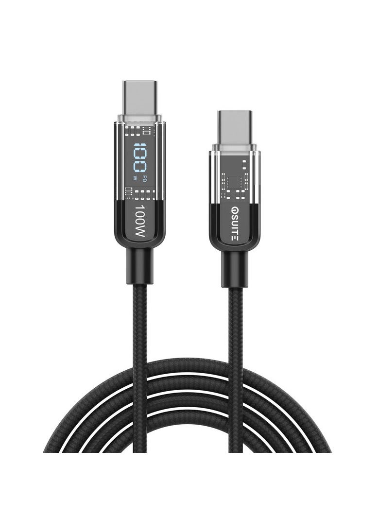 iOsuite Zinc Alloy (USB-C) TO (USB-C) Braided Cable With Display (Smart Off) 100W - 1.2M - Black - DC57A - Image 3