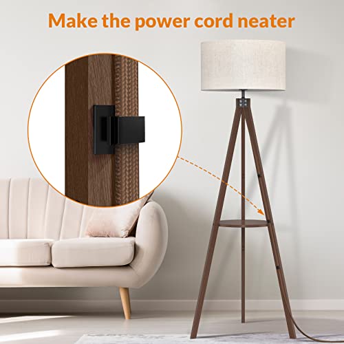 LEPOWER Mid Century Wood Standing Lamp, Modern Design Shelf Floor Lamp for Living Room, Bedroom, Office, Flaxen Shade with E26 Base, Perfect for Reading or Ambient Lighting Dark Brown - Image 5