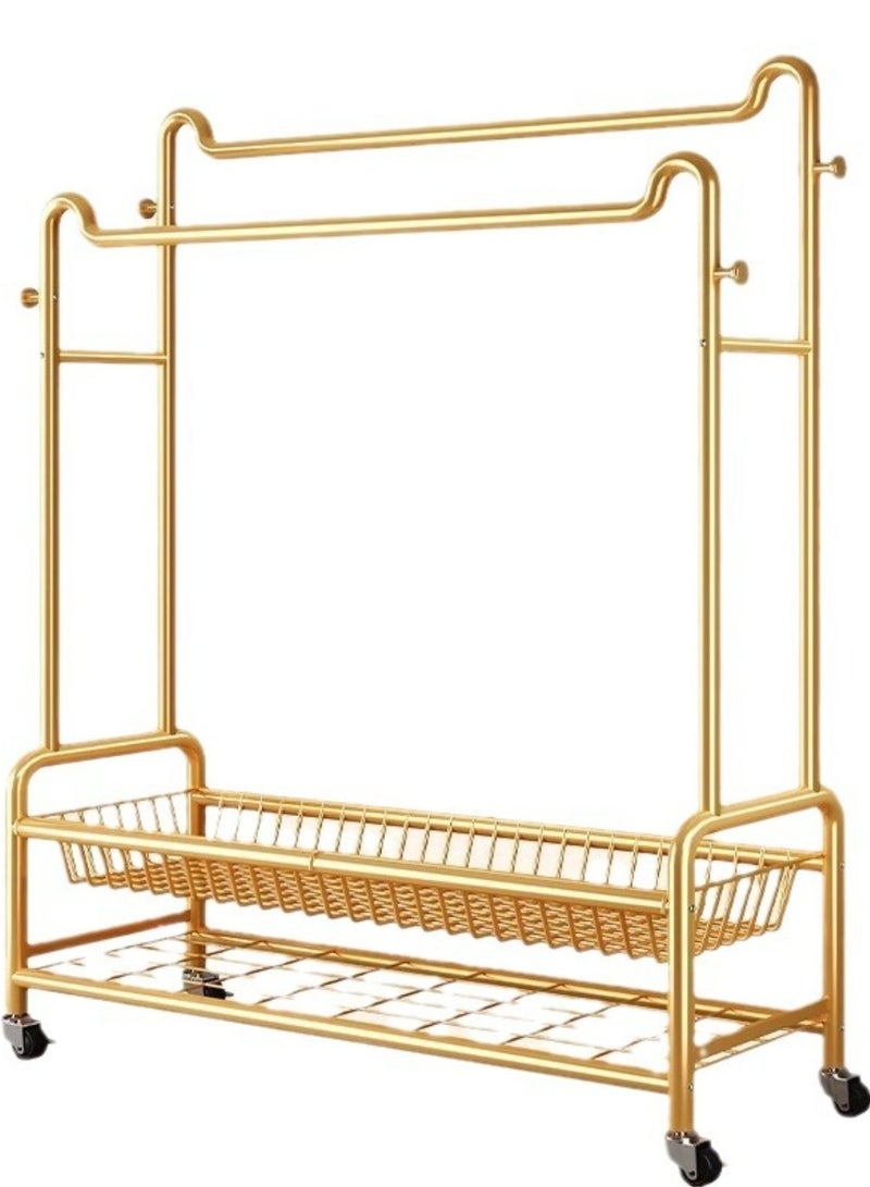 Alissa Double Rod Rolling Clothes Rack with Storage Basket & Shoe Shelf – Heavy-Duty Metal Organizer with Wheels for Garments, Bags & Daily Essentials (171×150×32cm)  - Image 1